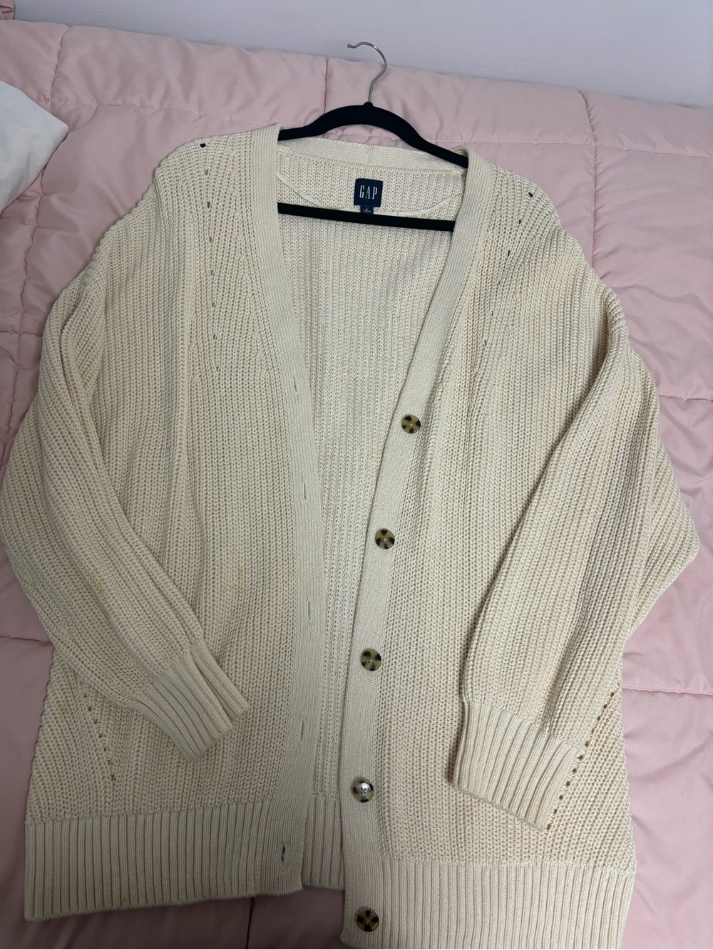 GAP Cream Button-Front Ribbed Cardigan